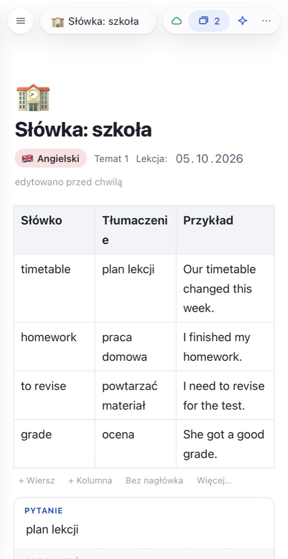 Writer na iPhonie – tabela słówek